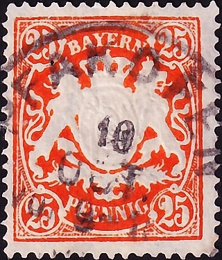 Германия , Бавария 1890 год . Герб Баварии . 025 pf. Каталог 3,50 € 